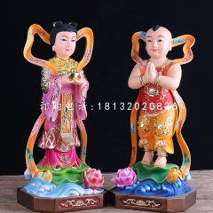 玻璃鋼善財童子龍女雕塑，彩繪神像雕塑