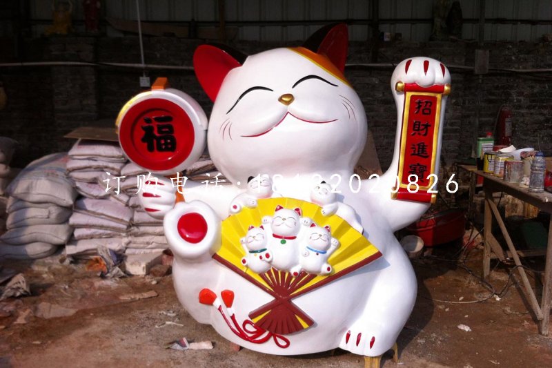 玻璃鋼招財(cái)貓，卡通動(dòng)物雕塑，商場(chǎng)景觀雕塑