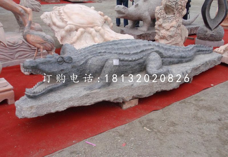 鱷魚石雕，大理石動物雕塑