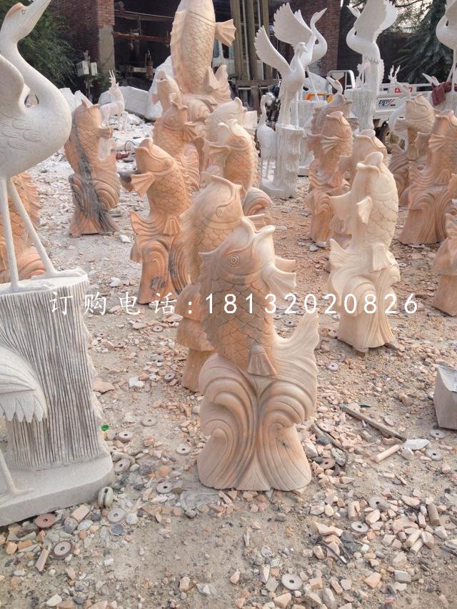 噴泉魚石雕 晚霞紅石雕魚