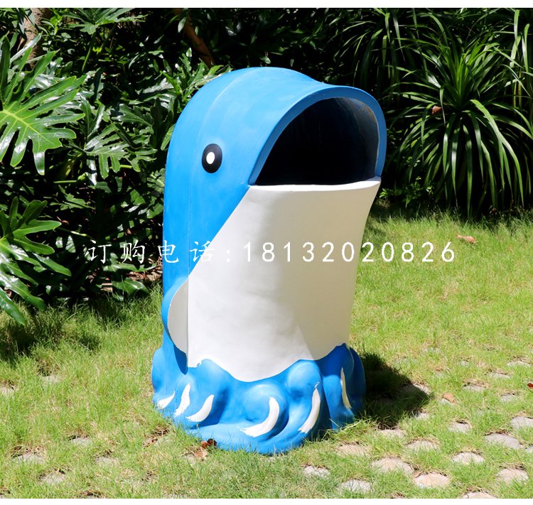 海豚造型垃圾桶雕塑，玻璃鋼卡通垃圾桶