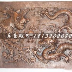 雙龍戲珠銅浮雕，紫銅浮雕