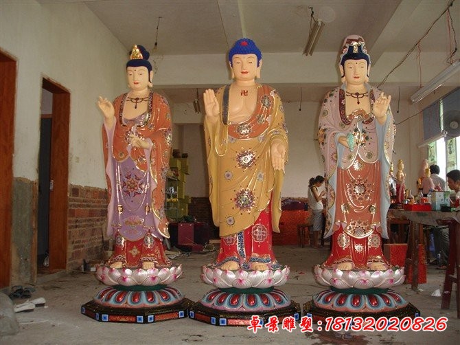 玻璃鋼西方三圣雕塑，彩繪佛像雕塑