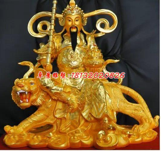 玻璃鋼騎虎財(cái)神，玻璃鋼貼金神仙雕塑