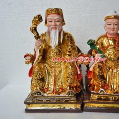 土地公土地婆雕塑，玻璃鋼貼金神像雕塑