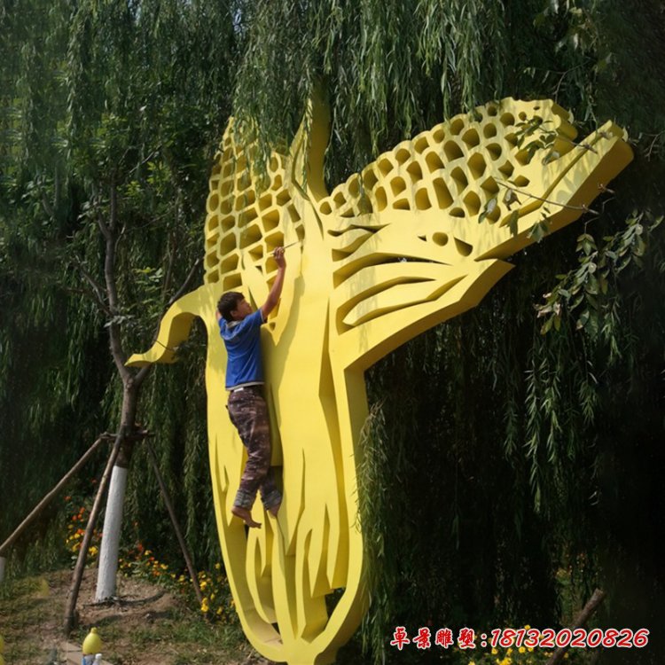 不銹鋼玉米雕塑，剪紙不銹鋼雕塑 (3)