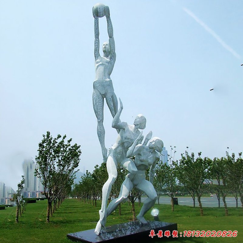 不銹鋼打籃球雕塑，公園不銹鋼人物雕塑