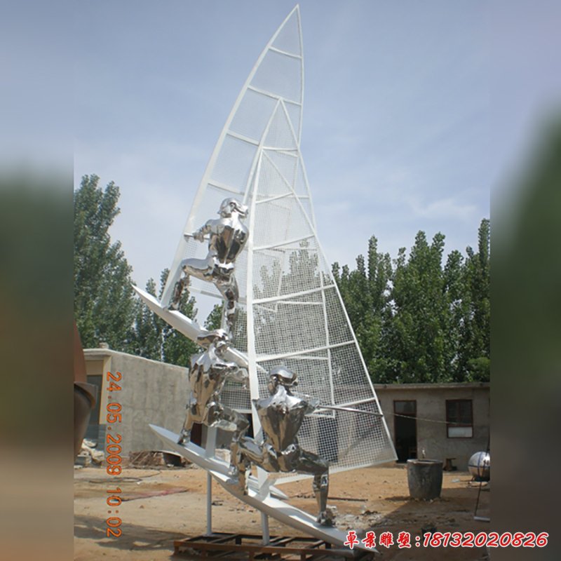 不銹鋼帆船雕塑，公園運(yùn)動(dòng)雕塑