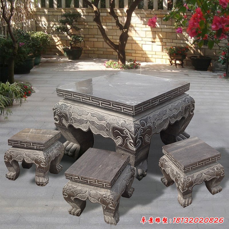 仿古石桌凳，庭院景觀石雕