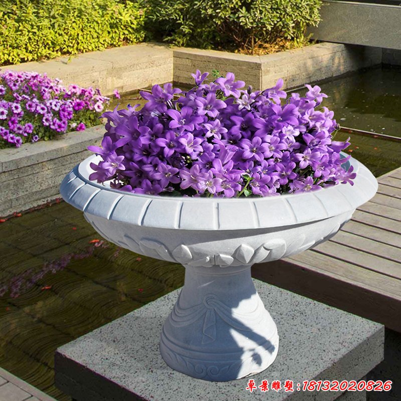 公園景觀石雕，漢白玉花盆